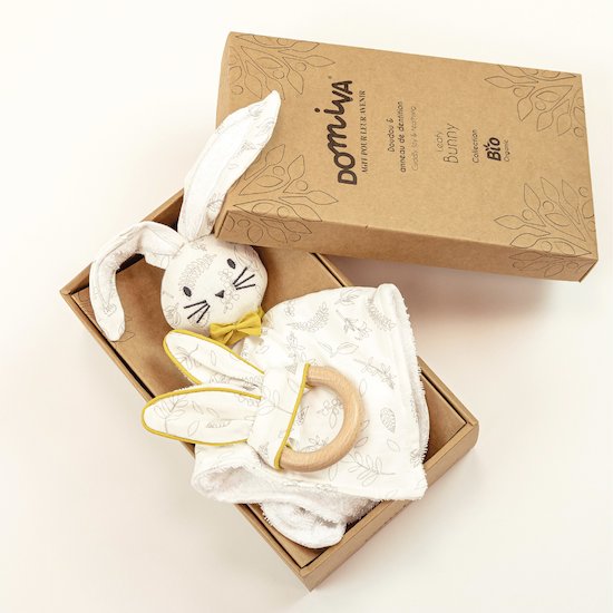 Leafy Bunny box doudou + anneau de dentition Blanc/Jaune  de Domiva Leafy Bunny box doudou + anneau de dentition Blanc/Jaune  de Domiva