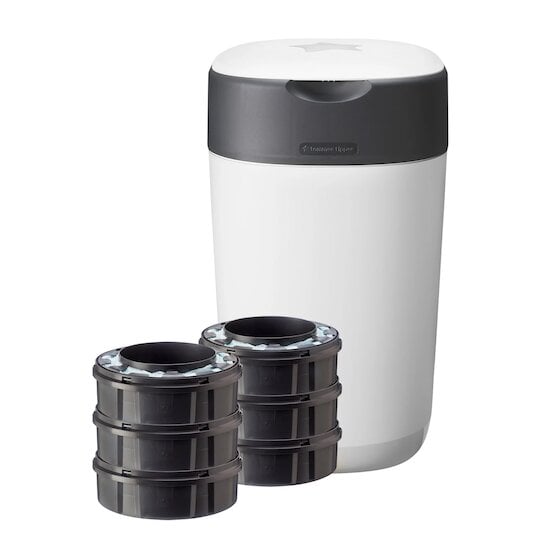 Poubelle à Couches Avancée Twist & Click Starter-pack, Lot de 6 Recharges  Blanc  de Tommee Tippee