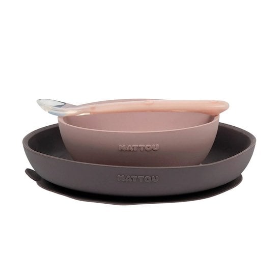 Set Repas Enfant 3 Pièces Silicone Rose / Gris  de Nattou