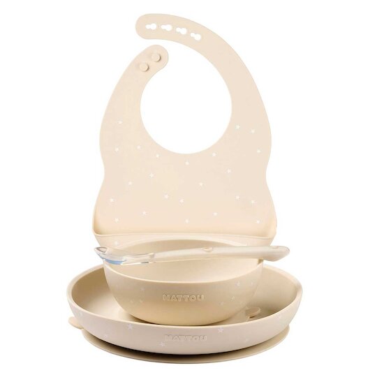 Coffret repas silicone 4 pcs avec bavoir Argile  de Nattou