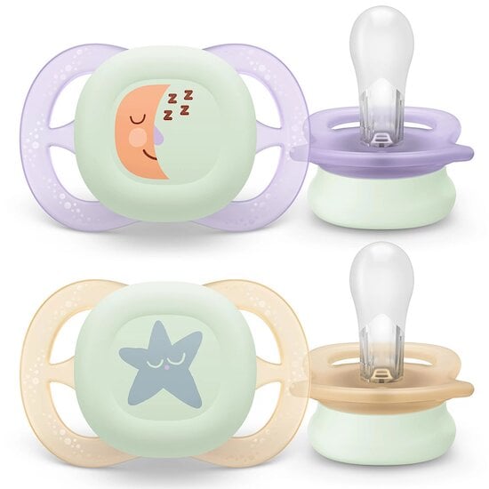 Lot de 2 sucettes ultra start fluorescentes  0-2 mois de Philips AVENT