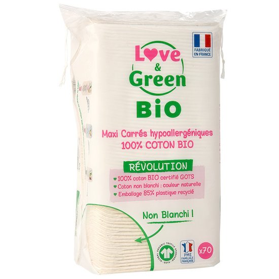 Maxi carrés 100% coton bio de Love & Green, Cosmétiques : Aubert