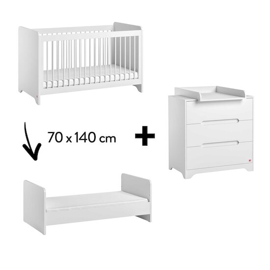 Chambre Ova Trio : Lit évolutif 70 x 140 cm + Commode + Plan à langer Blanc  de Vox