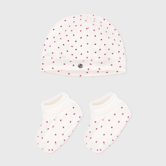 Ensemble Bonnet + Chaussons Cœurs  de Petit Bateau