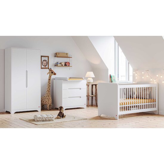 Chambre Ova Trio : Lit évolutif 70 x 140 cm + Commode + Plan à langer Blanc  de Vox Chambre Ova Trio : Lit évolutif 70 x 140 cm + Commode + Plan à langer Blanc  de Vox