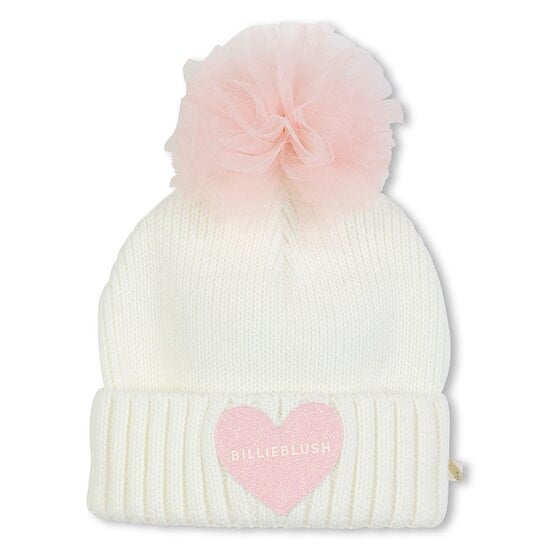 Bonnet tricot à pompon résille Beige  de Billieblush Bonnet tricot à pompon résille Beige  de Billieblush