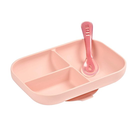 Set repas silicone  Rose  de Béaba Set repas silicone  Rose  de Béaba