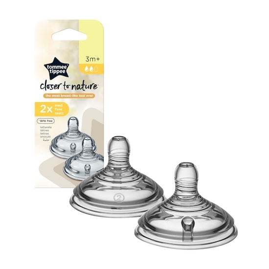 Lot de 2 tétines Closer to Nature Transparent Débit moyen de Tommee Tippee