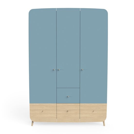 Firmiana Armoire 3 Portes + 4 Tiroirs Bleu Orage / Bois Naturel  de CBA Meubles Firmiana Armoire 3 Portes + 4 Tiroirs Bleu Orage / Bois Naturel  de CBA Meubles