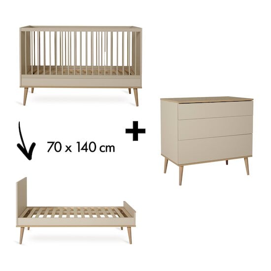 Chambre Flow lit bébé évolutif 70x140 + commode