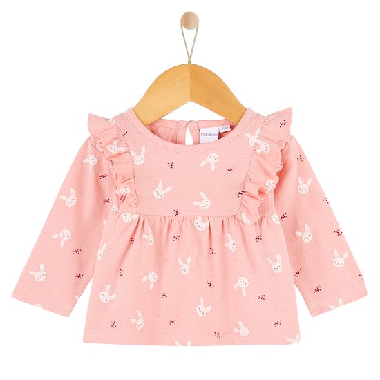 Little Explorers Tee-shirt manche longues à volants rose motif lapin  de P'tit bisou