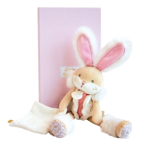 Lapin de sucre Pantin avec doudou Rose  de Doudou et Compagnie