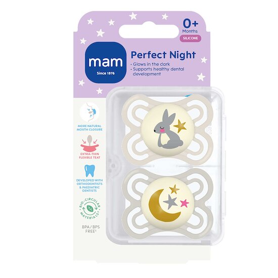 Lot 2 Sucettes Perfect Night Silicone Grey / Ivory  de Mam