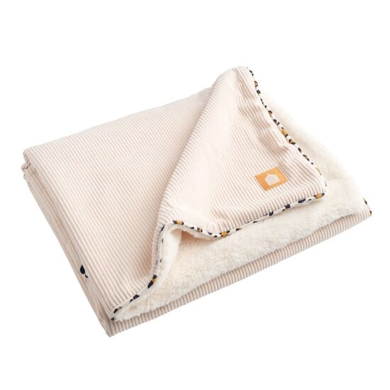 Couverture en velours cotelé et sherpa Léopard Beige  de Sauthon Baby Déco