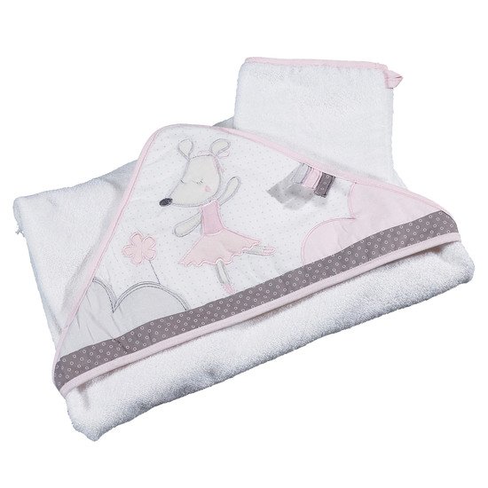 Lilibelle sortie de bain Blanc / Rose  de Sauthon Baby's Sweet Home