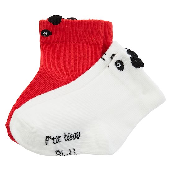 Lot 2 paires de chaussettes Panda & Coccinelle Ecru / Rouge  de P'tit bisou