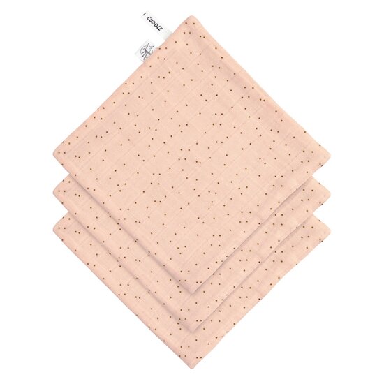 Lot de 3 débarbouillettes en mousseline Pois rose-pêche de Lässig Aubert Dernière chance sur la Puériculture !