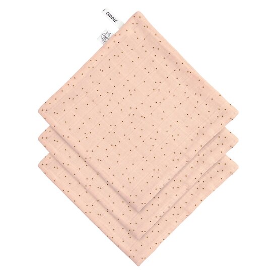 Lot de 3 débarbouillettes en mousseline Pois rose-pêche  de Lässig