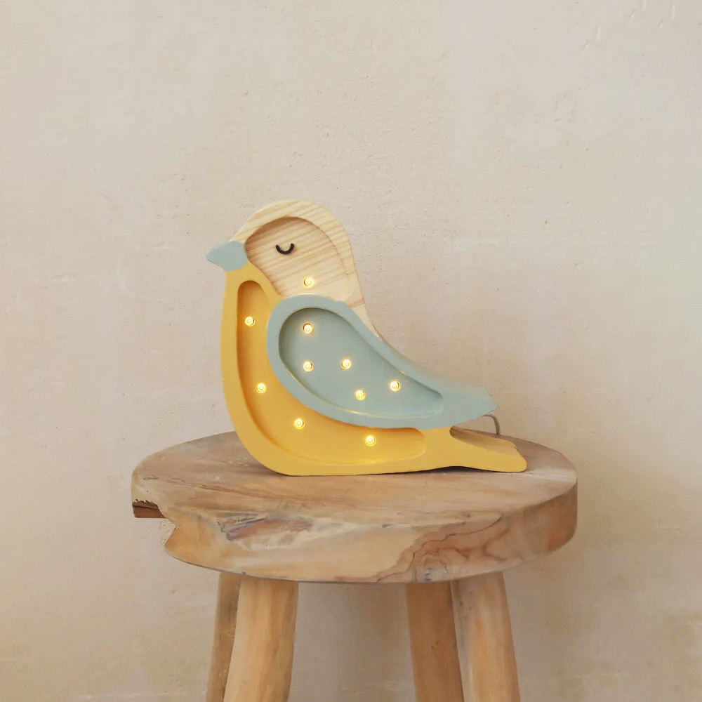 Lampe veilleuse en bois mini oiseau khaki moutarde