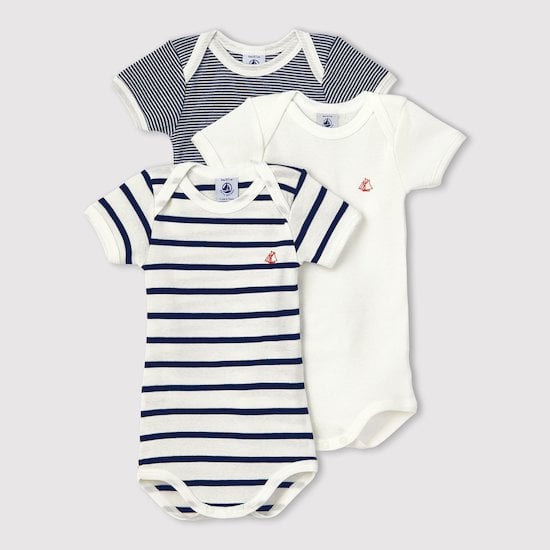 Lot 3 Bodies manches courtes Rayures  de Petit Bateau