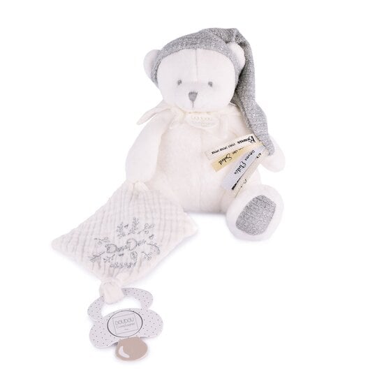 Ours en peluche avec attache-sucette Argent 20 cm de Doudou et Compagnie