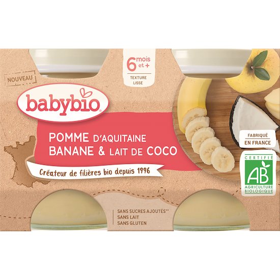 Petit pot pomme de Nouvelle-Aquitaine banane & lait de coco  2 x 130 g de Babybio