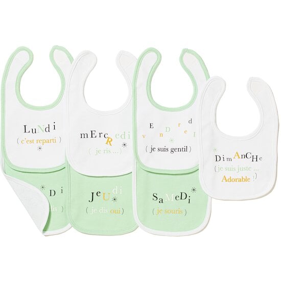 Lot de 7 bavoirs semainiers blanc optique  de Formula Baby Lot de 7 bavoirs semainiers blanc optique  de Formula Baby