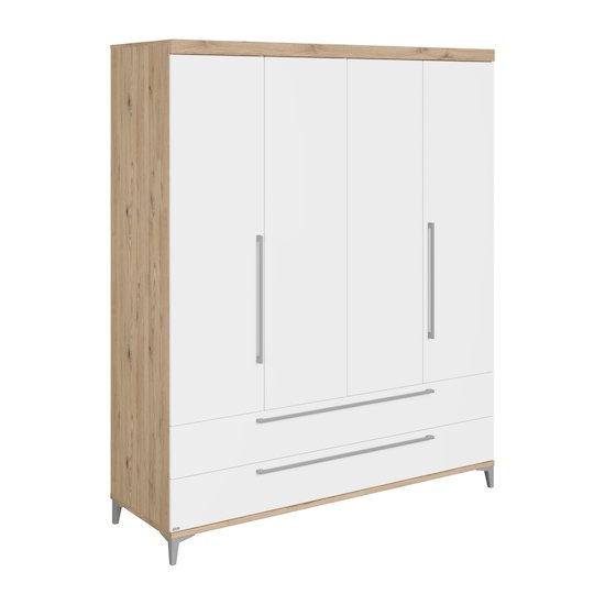 Remo Armoire 4 portes 1 tiroir blanc / 1 tiroir décor épiciéa  de Paidi