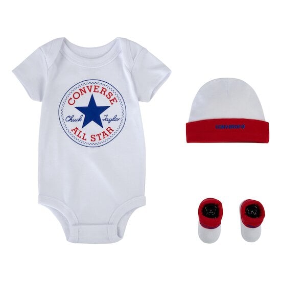 Coffret Bodie + Bonnet + Chaussons Blanc/Rouge  de Converse