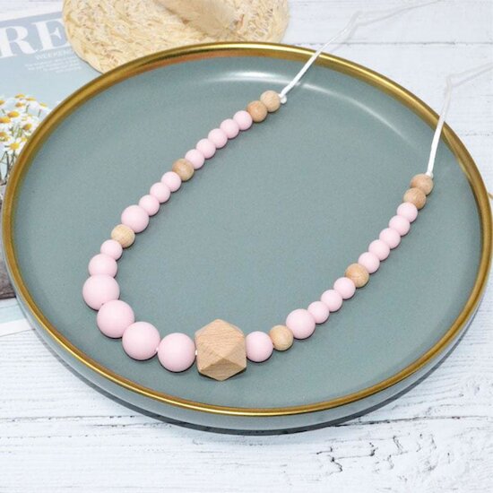 Collier d'allaitement ou de portage en silicone Rose/Bois  de Irréversible
