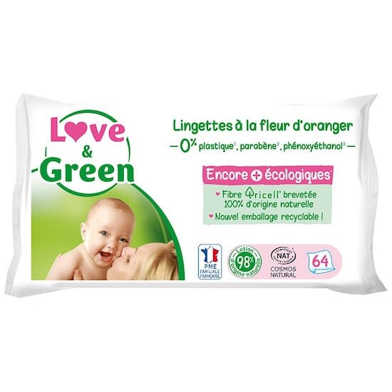 Lingettes écologiques à la fleur d’oranger x64 Blanc  de Love & Green