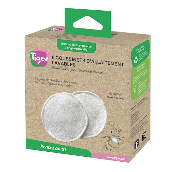 6 Coussinets d'allaitement lavables en viscose de bambou et coton   de Tigex Collexion