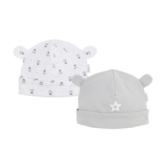 Lot de 2 bonnets Imprimé ourson 1-3 mois de P'tit Bisou Petit Prix