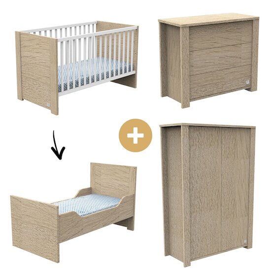 Chambre Antonin : Lit bébé évolutif 70x140 + Armoire + Commode   de Sauthon Baby's Sweet Home Chambre Antonin : Lit bébé évolutif 70x140 + Armoire + Commode   de Sauthon Baby's Sweet Home