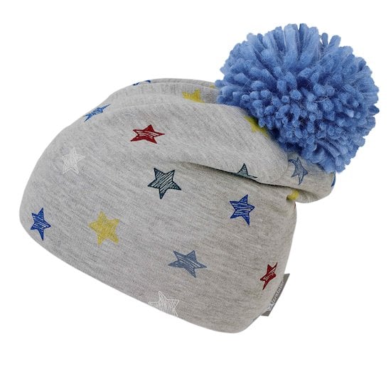 modele bonnet bébé gris bleu en fil de canne a sucre