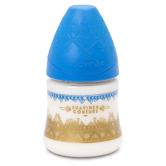 Biberon Ethnic couture silicone Bleu foncé 150 ml de Suavinex