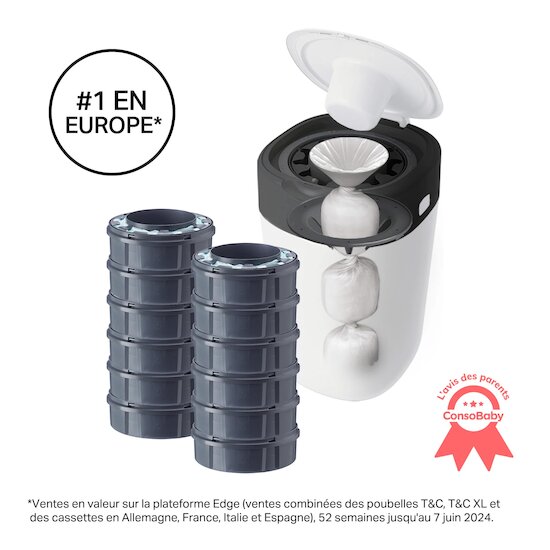 Poubelle à Couches Avancée Twist & Click Starter-pack, Lot de 12 Recharges  Blanc  de Tommee Tippee Poubelle à Couches Avancée Twist & Click Starter-pack, Lot de 12 Recharges  Blanc  de Tommee Tippee