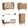Chambre Vintage : Lit évolutif 70 x 140 cm + Chiffonnier + Commode + Plan à langer
