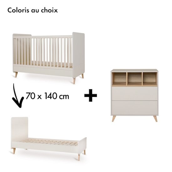 Chambre Loft : Lit bébé évolutif 70x140 + Commode