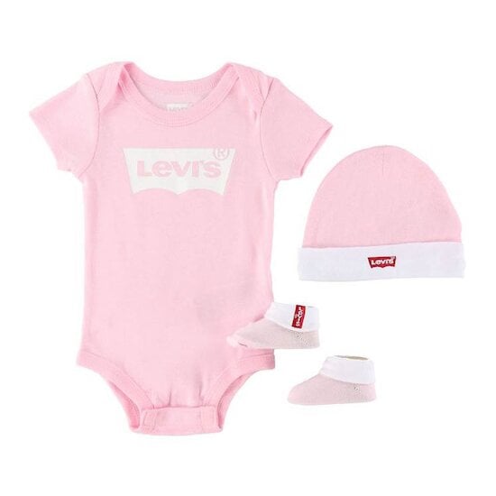 Coffret Body + Bonnet + Chaussons Rose/Blanc 6-12 mois de Levi's Kids