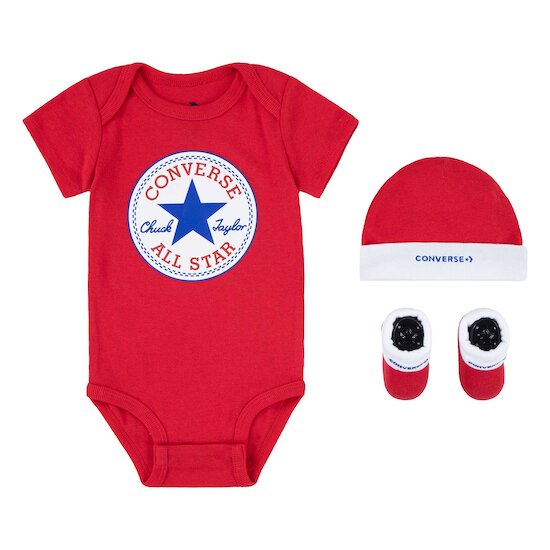 Coffret Bodie + Bonnet + Chaussons Rouge 6-12 mois de Converse
