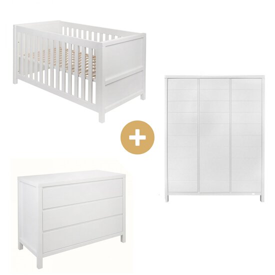 Chambre Loft Blanc : Lit bébé 60x120 + armoire + commode   de Sauthon Baby's Sweet Home Chambre Loft Blanc : Lit bébé 60x120 + armoire + commode   de Sauthon Baby's Sweet Home