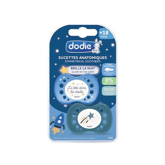 Dodie Sucette Anatomique Silicone 0 à 6 Mois Phosphorescente Lot