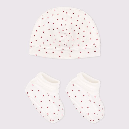 Lot de bonnet et chaussons en coton Cœurs  de Petit Bateau