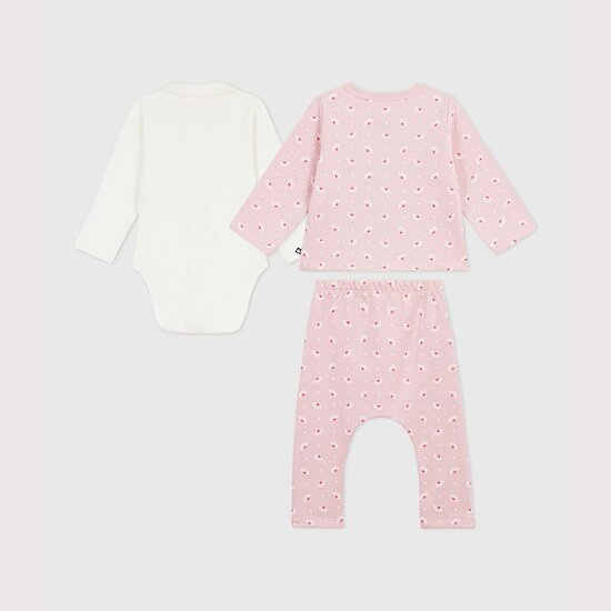 Ensemble 3 pièces bébé imprimé cœurs et fleurs et body brodé Joli / Multicolore  de Petit Bateau