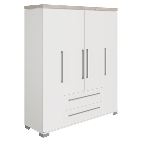 Kira Armoire 4 portes 2 tiroirs Blanc craie / Chêne Nautik  de Paidi