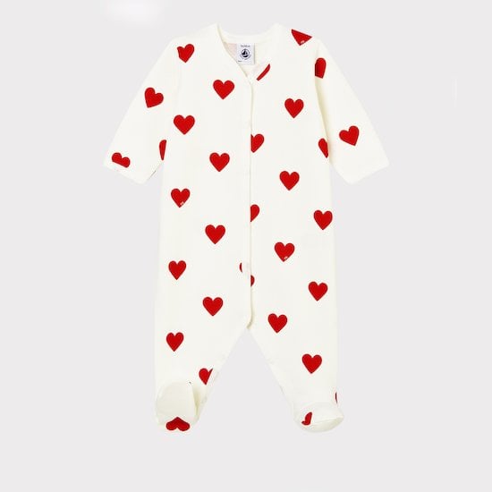 Dors-bien cœur rouge bébé en molleton en coton biologique Blanc Marshmallow / rouge Terkuit  de Petit Bateau