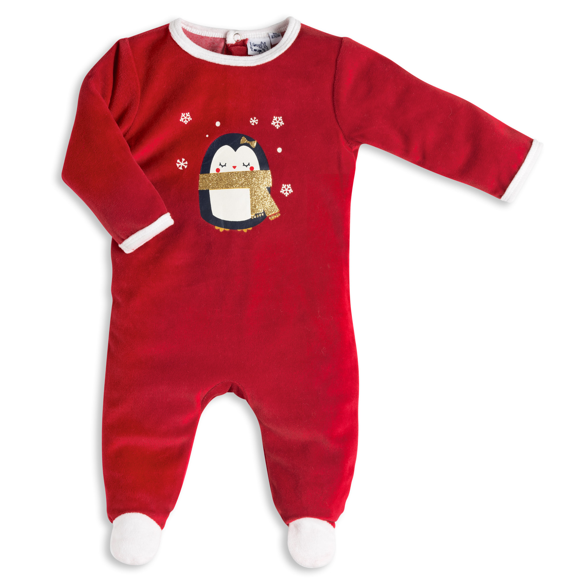 Pyjama 2 pièces pingouin de Noël en velours pour bébé fille