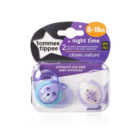 Lot de 2 sucettes Nuit 6-18 mois Aléatoire  de Tommee Tippee Lot de 2 sucettes Nuit 6-18 mois Aléatoire  de Tommee Tippee