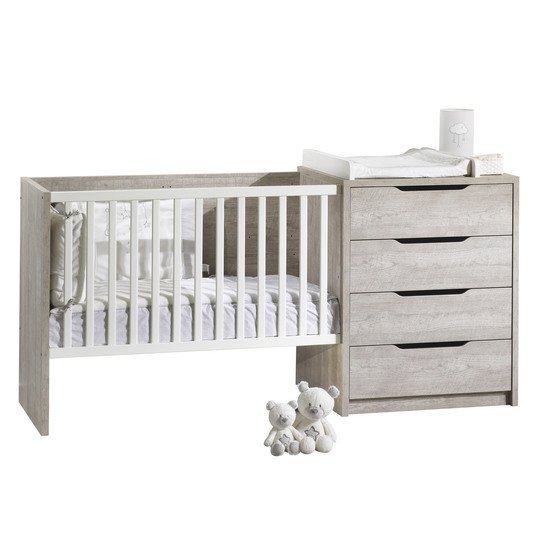 Loft lit combiné évolutif 60x120 Gris/Blanc  de Sauthon Baby's Sweet Home